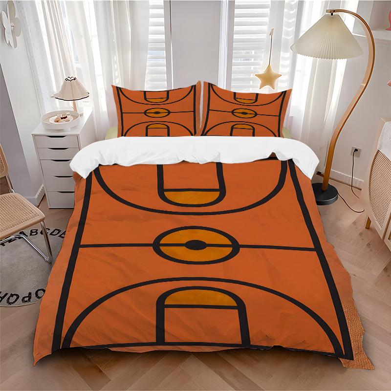 3pcs Basketball Court Bedding Set, Includes Without Pillow Inserts, Soft Comfortable Bedding Set,All-Season Use a0924051