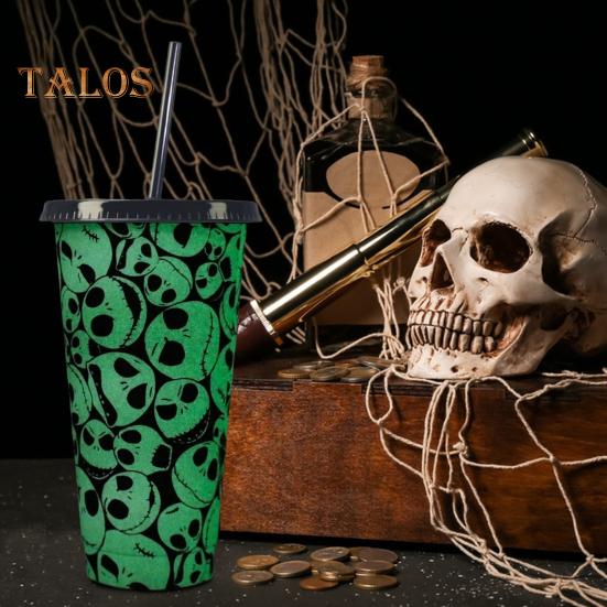 24 унции светящаяся чашка с черепом, меняющая цвет, многоразовая соломенная волшебная чашка для холодной воды на Хэллоуин с пряжкой, герметичная крышка для пищевых продуктов, идеальный подарок