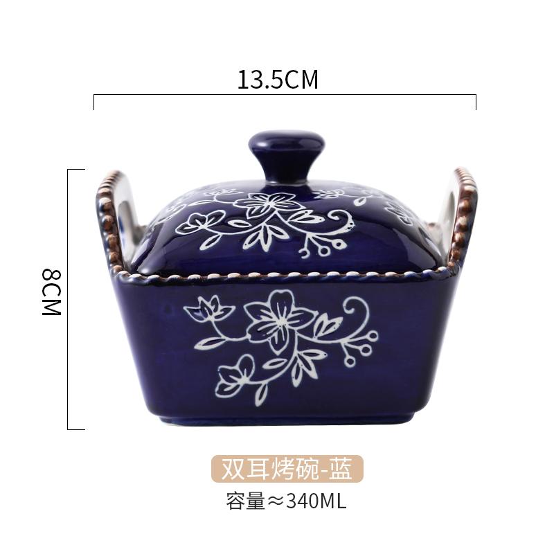 Ceramic Microwave Baking Bowl Home Hand-painted Isolation Painted with Lid Bead Point Snack Candy Dried Fruit Bowl with Cover