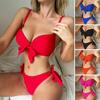 Spaghetti Straps V-neck Backless Sexy Bikini High Waist Knotted Bra Briefs Swimsuit Beachwear