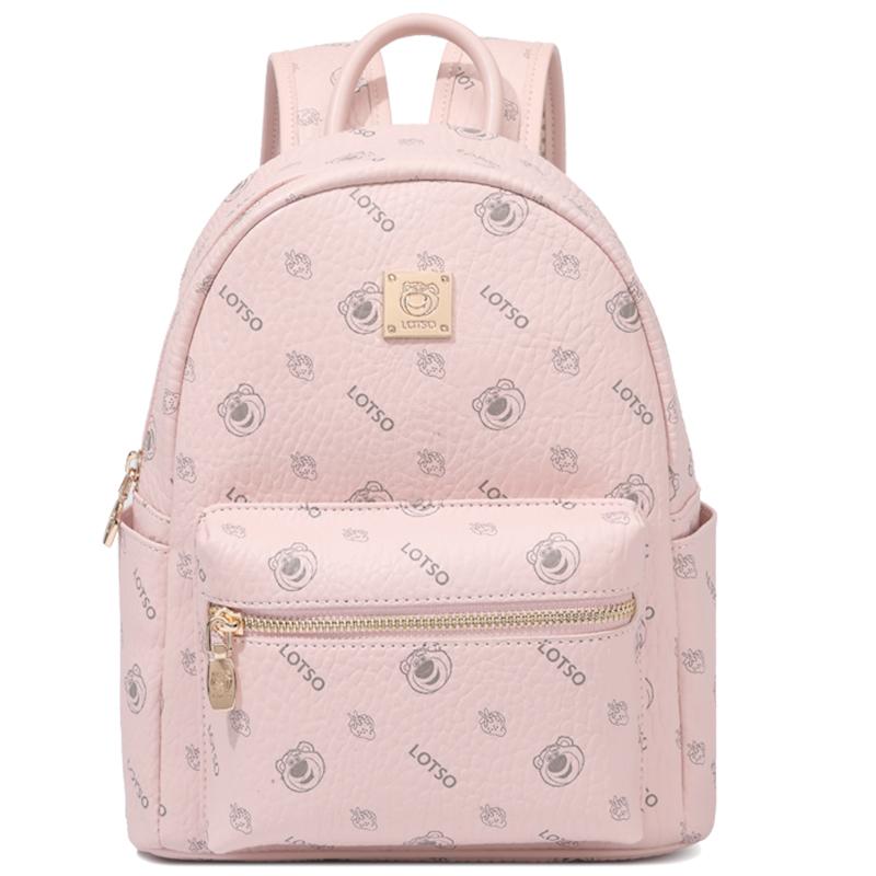 Disney Strawberry Bear Series Fashion Versatile Niche Commuter Retro Print Lightweight Practical PVC Backpack Women backpack Pink White BMK-72603S