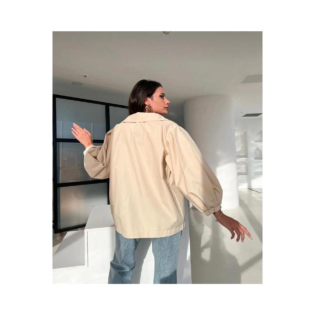 Oversize Balloon Sleeve Short Trench Coat