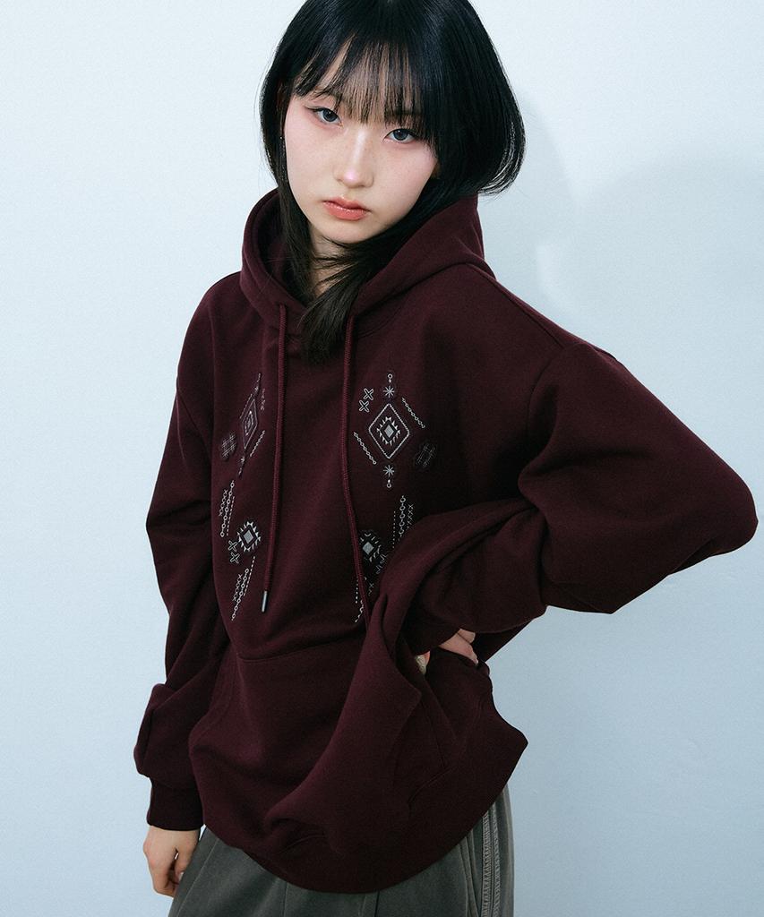 GAKKAI UNIONS Noir Symbol Applique Hoodie Burgundy