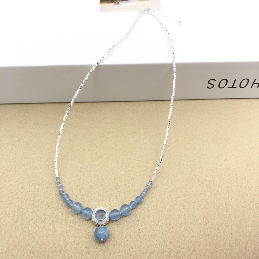 Ожерелье с градиентом из стерлингового серебра с аквамариновым оттенком - легкая роскошная цепочка на ключицу для женщин