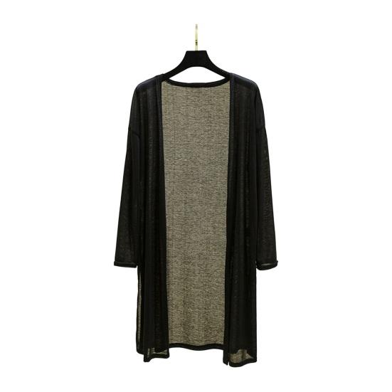 Женское повседневное пальто без воротника с длинным рукавом и открытой строчкой, кардиган средней длины, однотонное тонкое солнцезащитное пальто