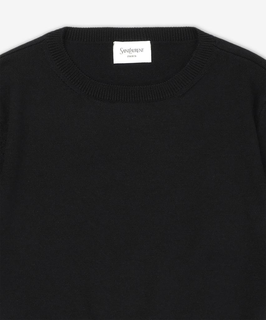 SAINT LAURENT Wool Crop Half Sleeve Knit - Black / 818023Y76Yj1000