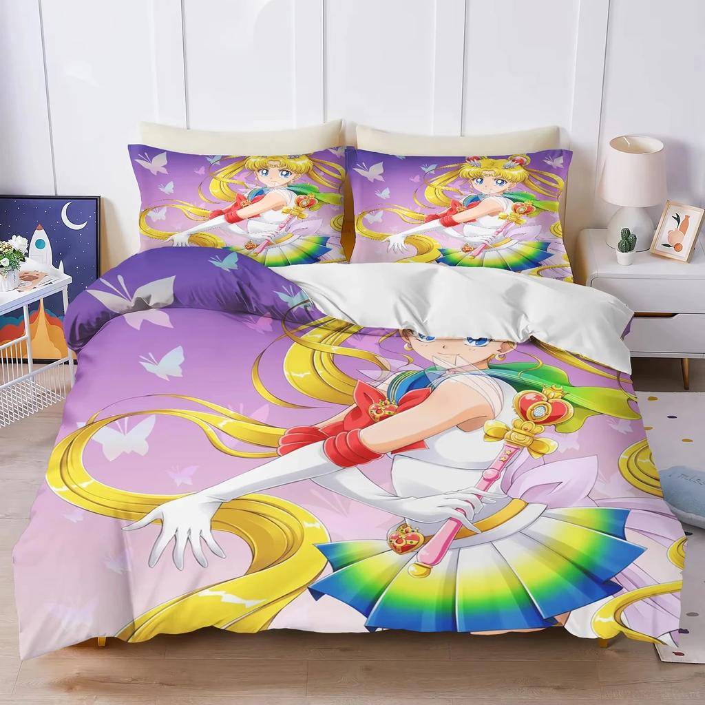 Комплект постельного белья Anime S-Sailor & M-Moon, пододеяльник, одеяло, комплект постельного белья, наволочка, размер King Queen Twin для мальчиков и девочек взрослых