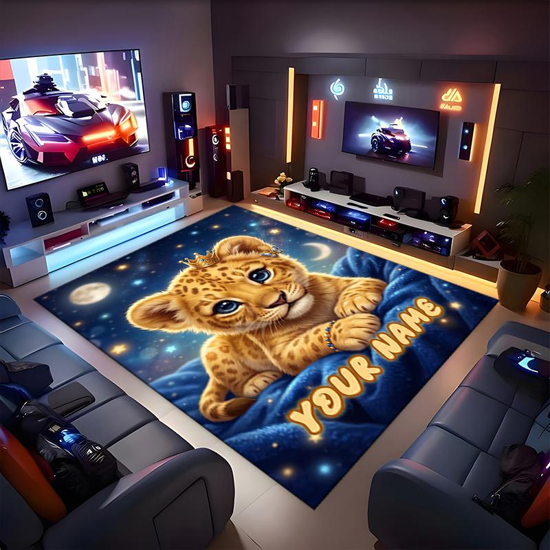 1PC Custom Name "Royal Leopard Cub Dreams" Theme Floor Mat Ideal for Living Room, Game Rooms, Office, Bedroom,Floor Mat Playful Design