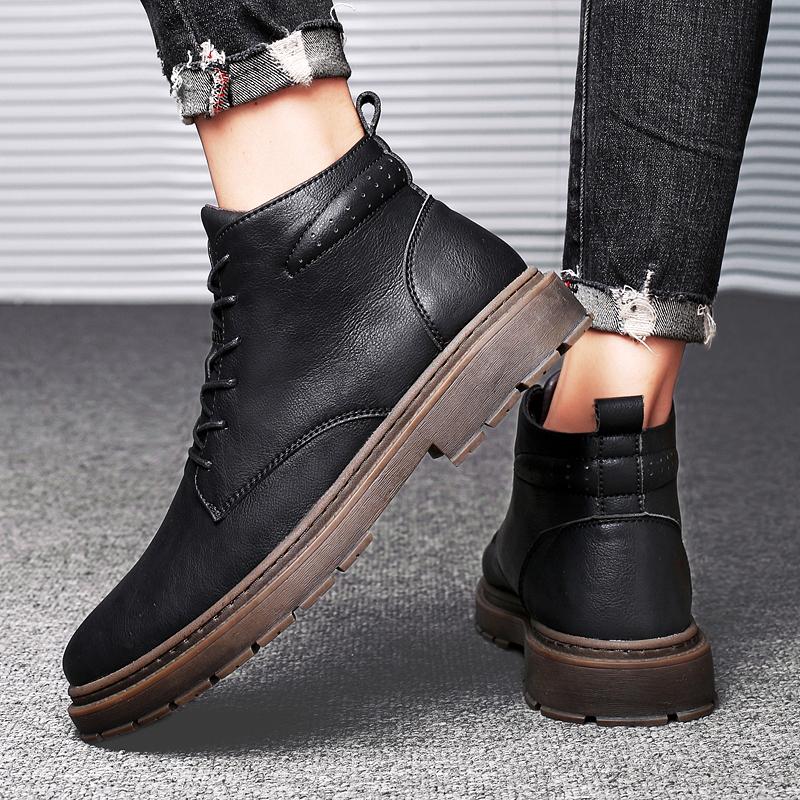 Зимние ботинки мужские водонепроницаемые короткие ботинки до щиколотки мужские высокие ботинки до середины голени осенне-зимние модные мужские ботинки на шнуровке