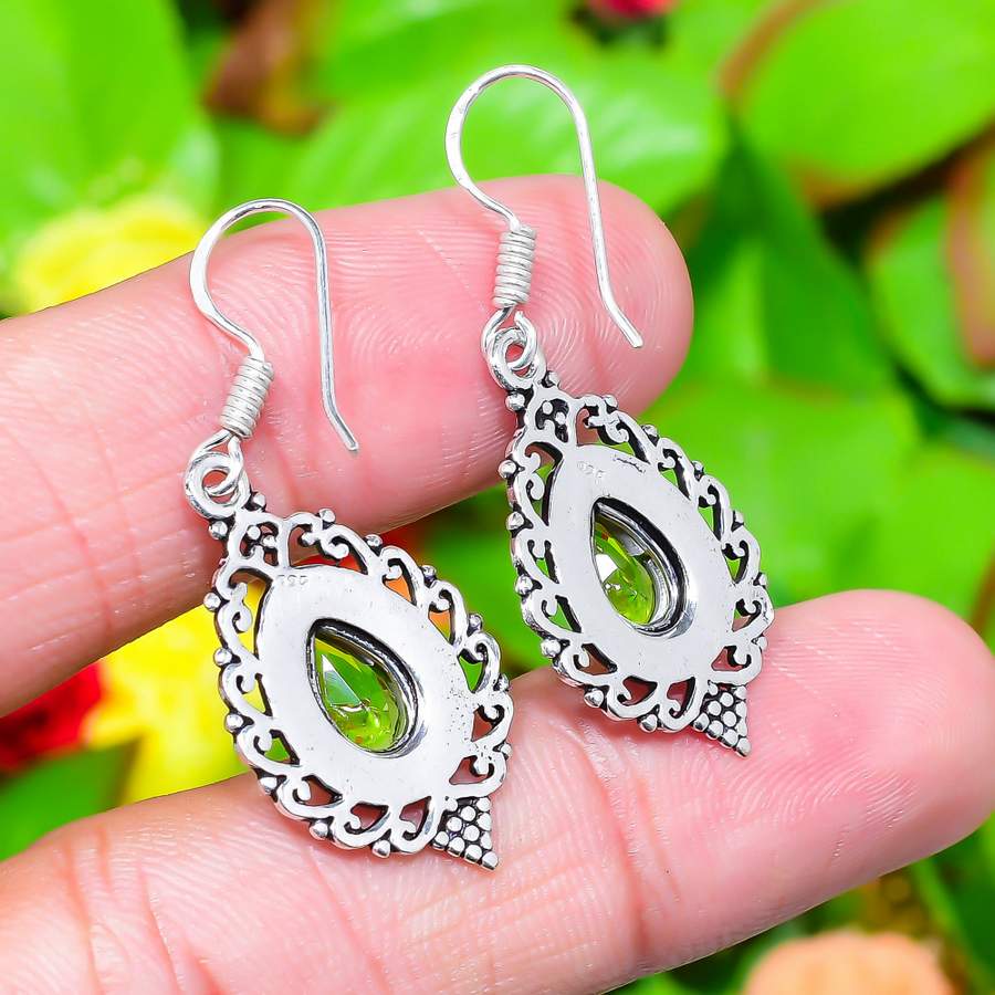 Хризолит Драгоценный камень 925 Стерлинговое серебро Подарочные украшения Серьга 1,62"