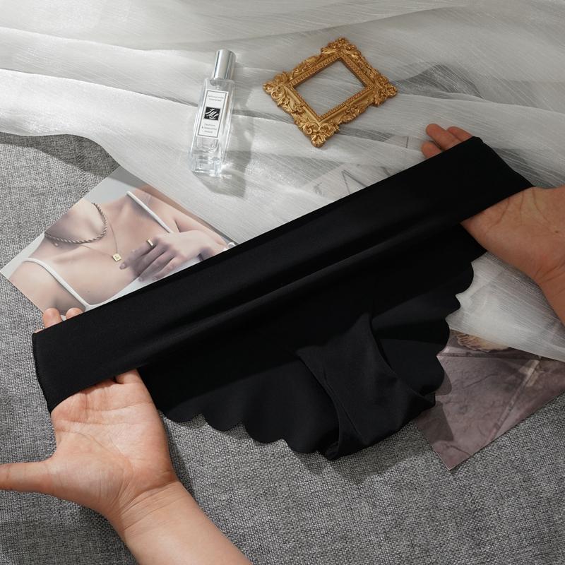 Women Solid Seamless Briefs Ice Silk Panties Thin Underwear Comfort Intimates Lingerie Sexy Low-Rise Underpants Plus Size S-XXL