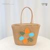 Simple Flower Color Blocked Pattern Women Casual Large Capacity Woven Tote Bag For Daily Fashion And Outdoor Activities