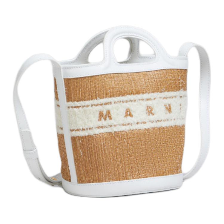 Marni Tropicalia Woven Straw Adjustable Shoulder Strap Nylon Bucket Bag Small Women bags White Beige SCMP0056L5P7945ZO822