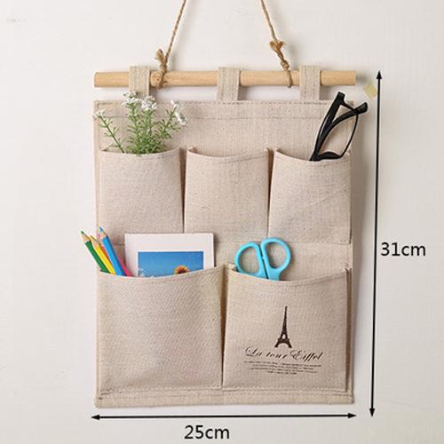 Wall Mounted Sundries Storage Bags Home Behind Doors 5 Pockets Small Items Organization Bag with PE Waterproof Membrane