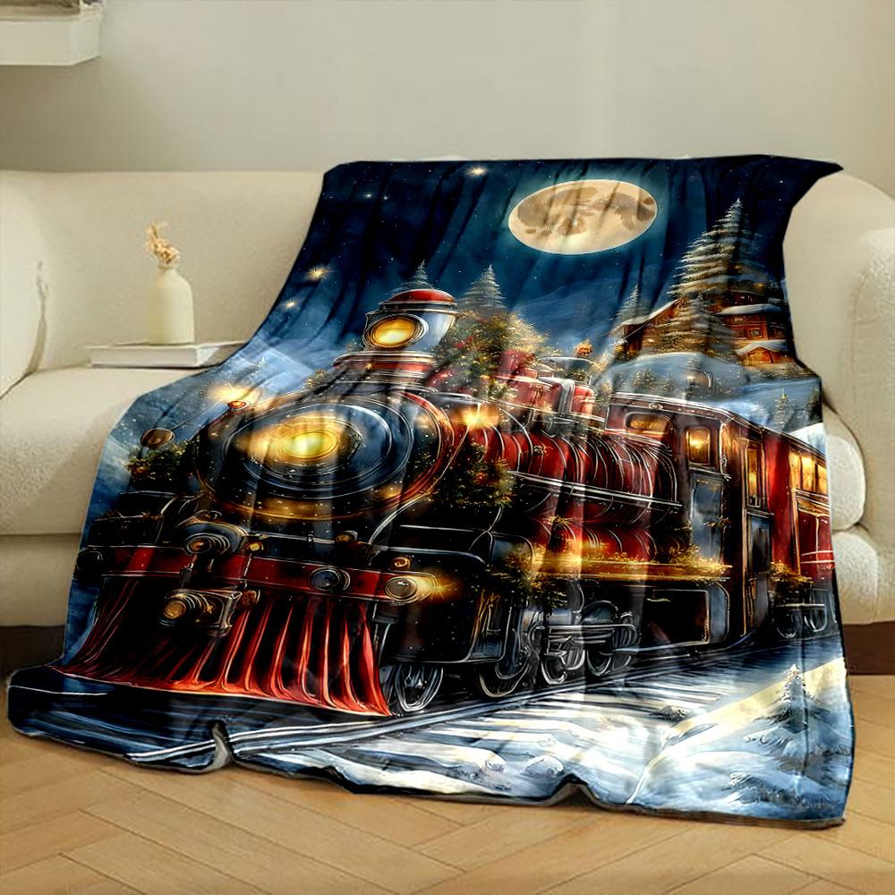 Christmas Train Night Print Blanket bedroom Blanket for Livingroom Couch lunch break Soft throw for Friend's festival Gift