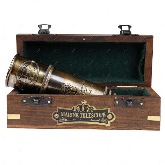 1920 Доллонд Лондон Латунный Морской Телескоп 38,1 см Морской Подзорная Труба Пиратский Телескоп Внешний Вид Цельная Латунь Установленный Телескоп с Деревянной Коробкой