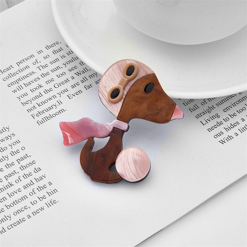 Blucome Acrylic Material Brooches Women Fashion Dog with Pink Scarf Women's Brooch New Arrival Girls Pins On Bags Clothes