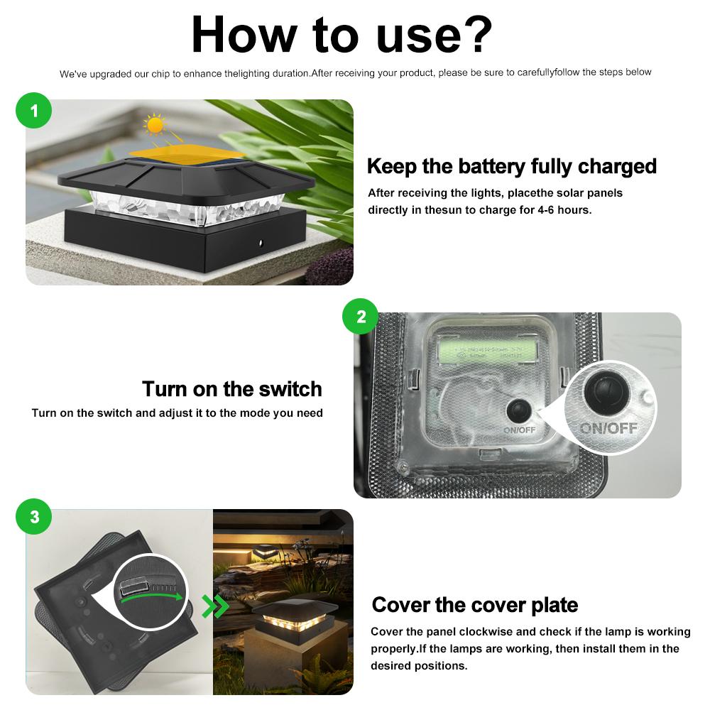 Solar Post Cap Light Outdoor 4x4 Fence Post Solar Light IP65 Waterproof With 3 Modes Solar Powered Deck Fence Cap Light