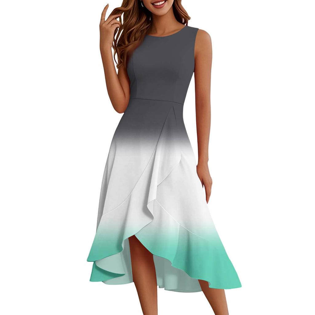 Женские модные повседневные платья без рукавов с круглым вырезом и принтом, элегантные, темпераментные, с оборками