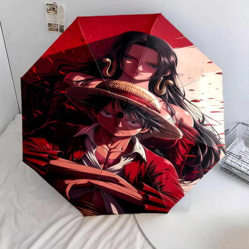 1 шт. Автоматический складной зонт - Узор Luffy D Портативный складной дизайн с 8 спицами Рождественские подарки на день рождения