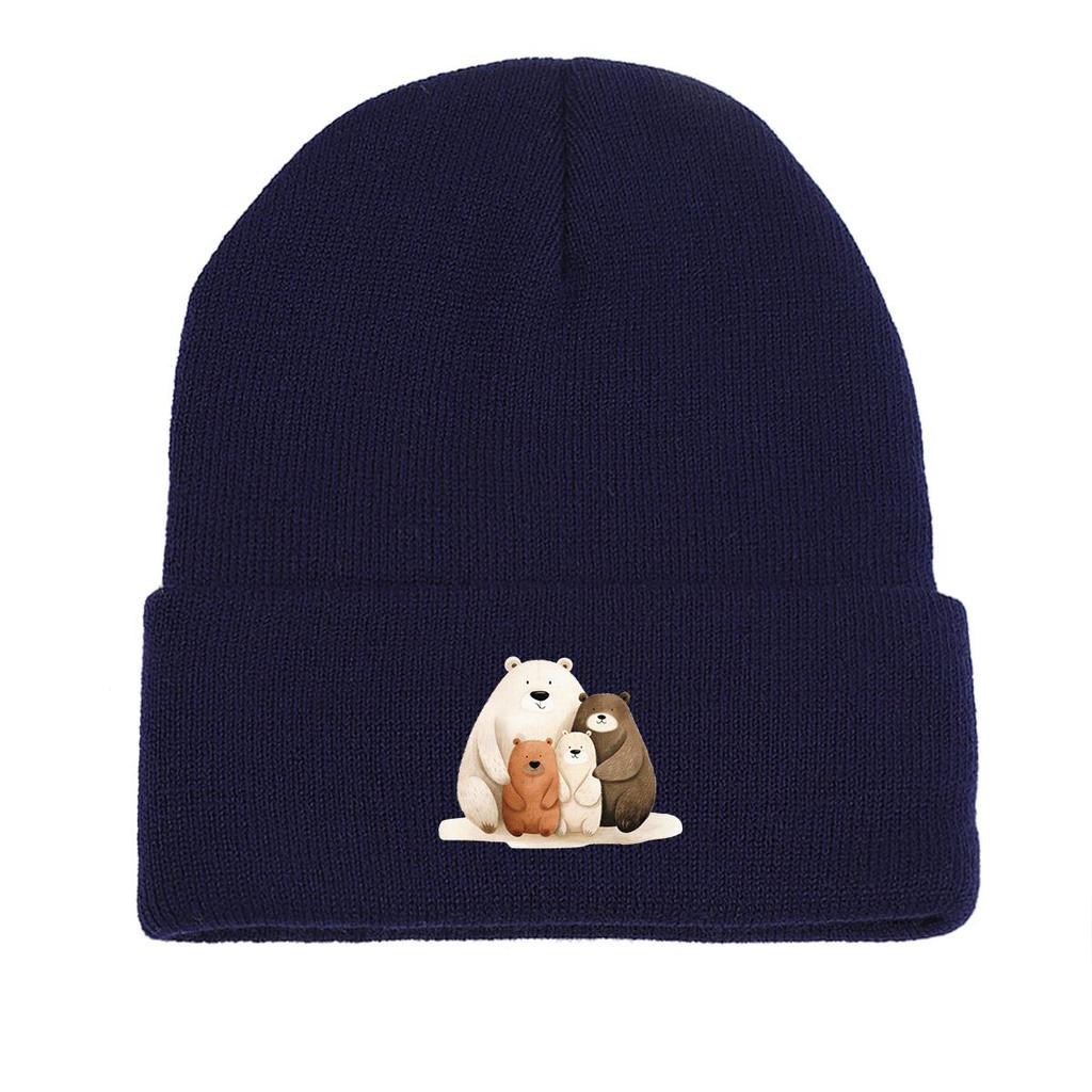 Милая зимняя вязаная шапка с изображением семьи медведей, шапка-бини с изображением животных из мультфильмов, объемные однотонные головные уборы с рисунком из мультфильмов, вязаная шапка-бини
