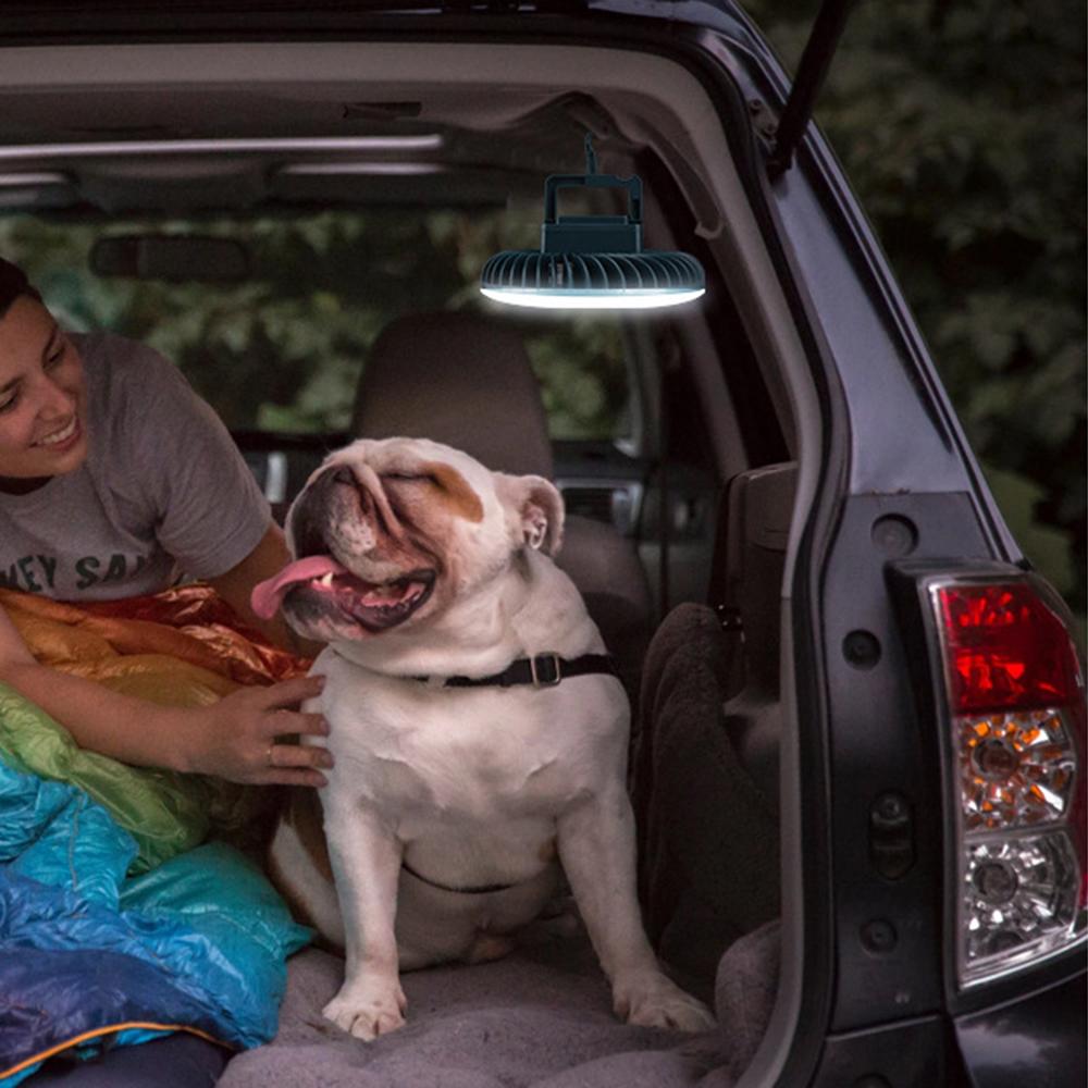 Портативный вентилятор для кемпинга со складным штативом, светодиодный фонарь, мини-настольный вентилятор, перезаряжаемый через USB, 2400 мАч