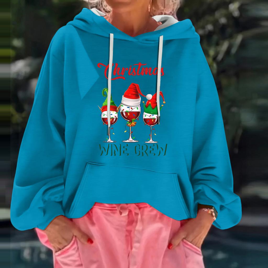 Women's Christmas Print Loose Casual Long Sleeve Hooded Sweatshirt