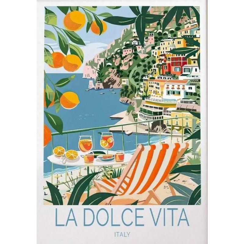 La Dolce Vita Wall Poster Print For Bedroom Living Room Home Decor Italy Coastal Landscape Canvas Painting Lemon Orange Wall Art