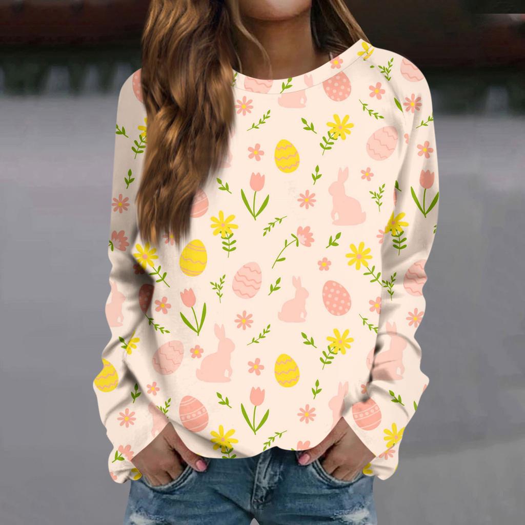 Женская мода повседневная толстовка с длинным рукавом и круглым вырезом с принтом