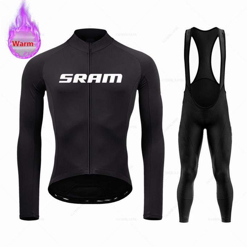 Sram Team Одежда для велоспорта Теплая 2026 Зима Термофлис Велосипедная одежда Мужской Костюм-Джерси На открытом воздухе Катание на велосипеде MTB Велосипедные штаны на лямках Комплект