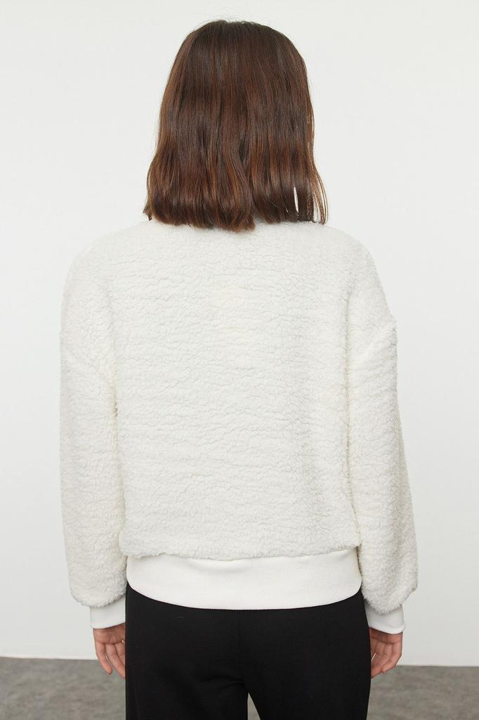 Женская модная стильная толстовка цвета экрю на молнии большого размера, широкая плюшевая толстая вязаная толстовка