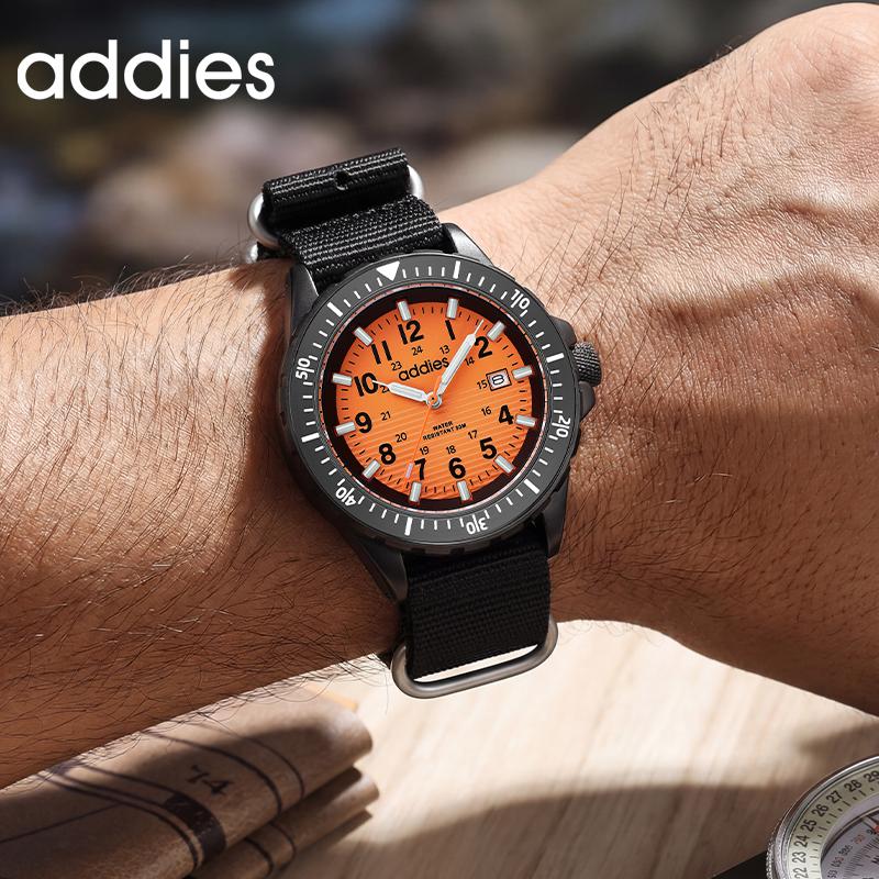 ADDIES Men's Outdoor Fashion Watch 50m Water Resistance 41mm Quartz Watch Nylon Strap Tubular Luminous Display with Calendar