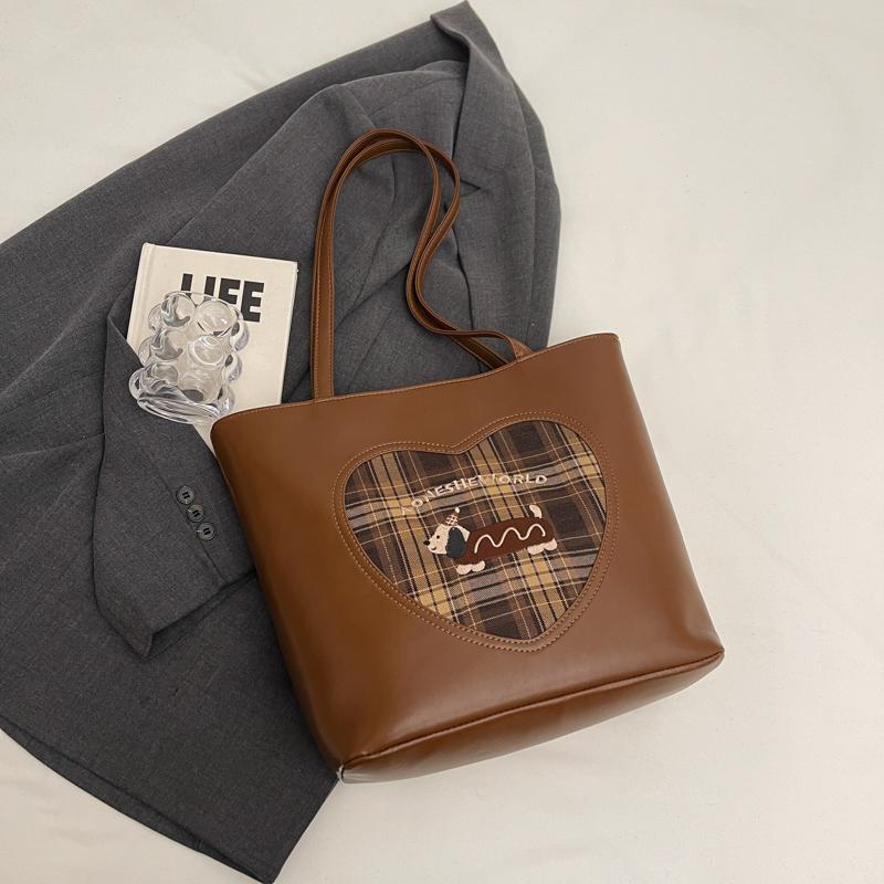 Сумка Happy Dog большой вместимости для женщин, осенняя новая модная ретро-сумка-тоут, клетчатая сумка на одно плечо для поездок на работу