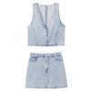 Fashion Style 2024 Summer New Arrival Women's Clothing All-Matching Sleeveless V Neck Denim Vest Mid Waist Skirt 1889163