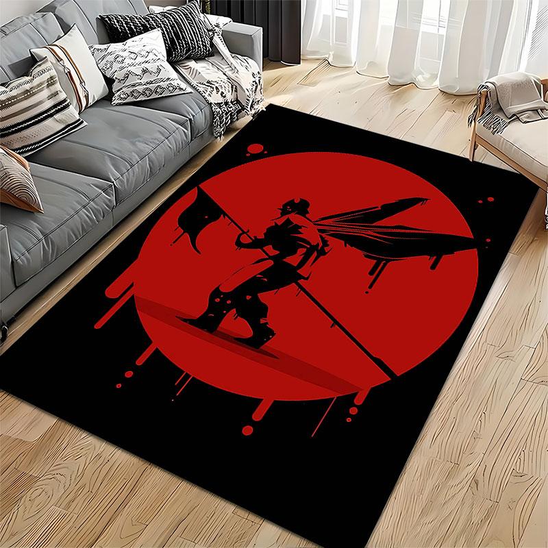 Red Warrior Silhouette Design suitable as a non-slip mat for the living room or bedroom sofa