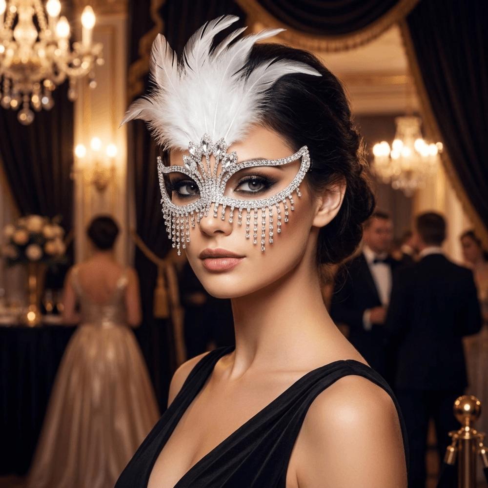 High-End Sparkle Rhinestone Mask Mysterious Style Half-Face Mask Elegant Cosplay Mask Women