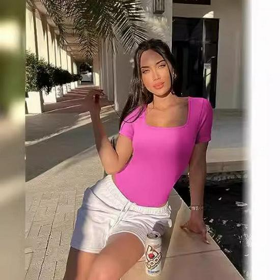 Европейский и американский летний женский комбинезон с квадратным вырезом и короткими рукавами '23