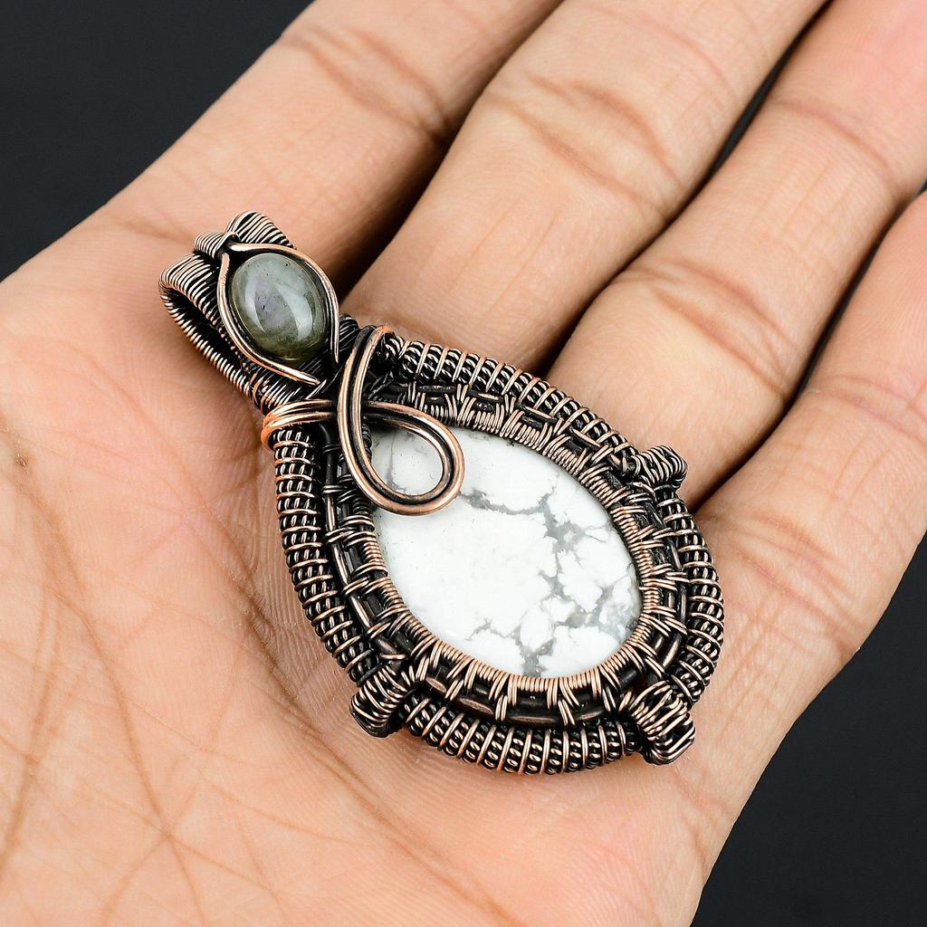 Howlite 999 Copper Wire Wrapped Pendant, Handmade Gemstone Pendant Jewelry, Gifts For Wife Brand New Pendant