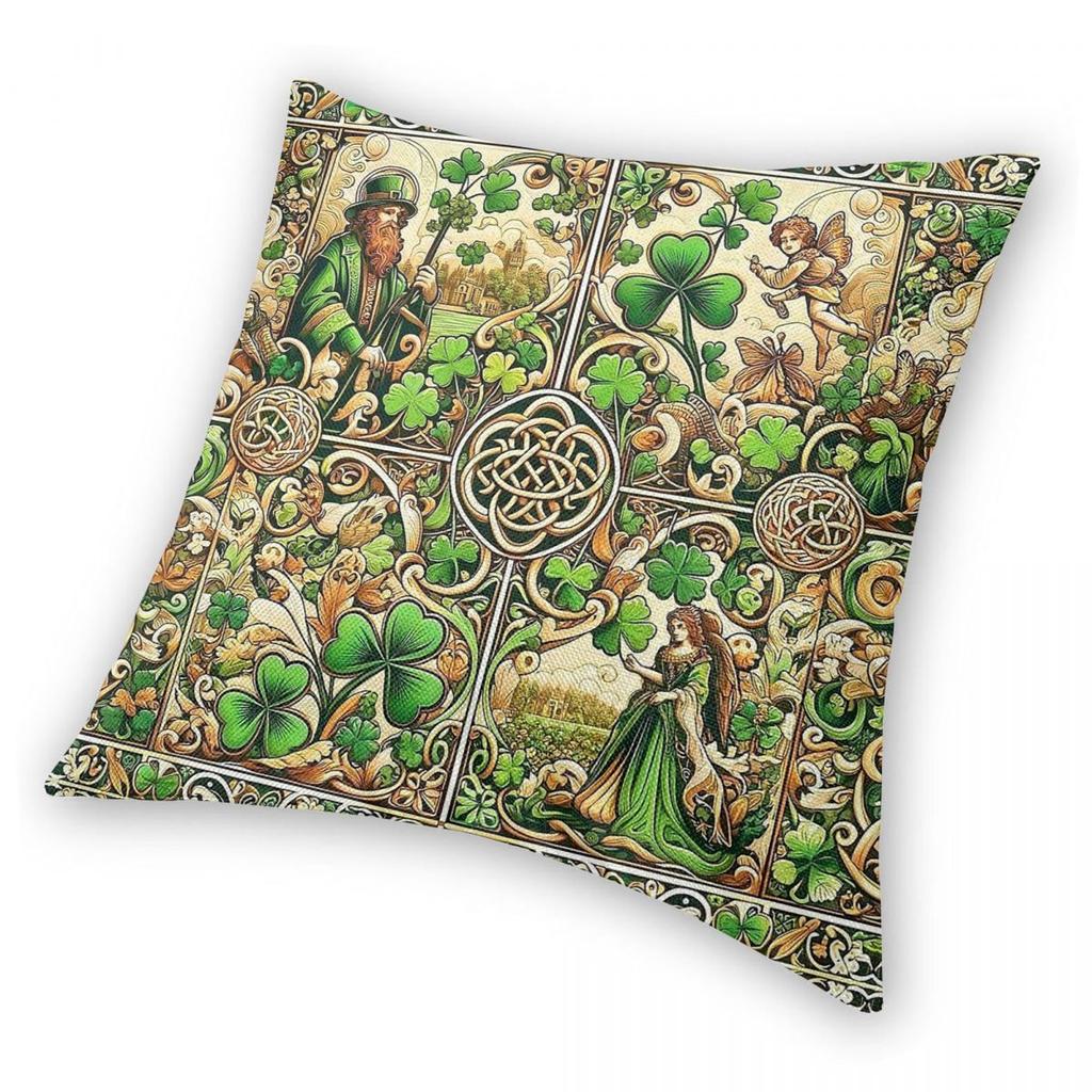 Irish Folk Art Celtic Chronicles Square Pillowcase Polyester Linen Velvet Printed Zip Decorative Pillow Case Bed Cushion Cover