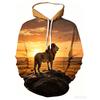 Casual Long Sleeve Hoodie for Men Featuring a 3D Design of a Sacred Lion And a Young Lion, Complete with a Pocket. Spring and Autumn
