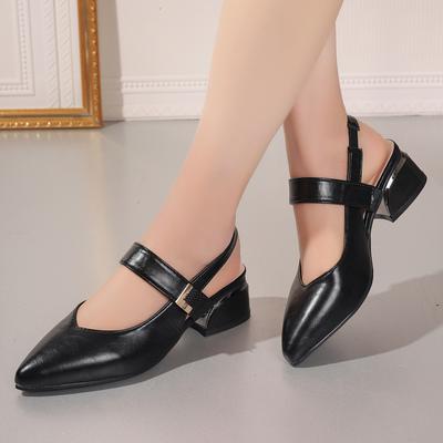 Модные босоножки Baotou для женщин, новые толстые каблуки, удобные туфли с ремешком сзади, летние элегантные туфли-лодочки с острым носком для офиса и карьеры