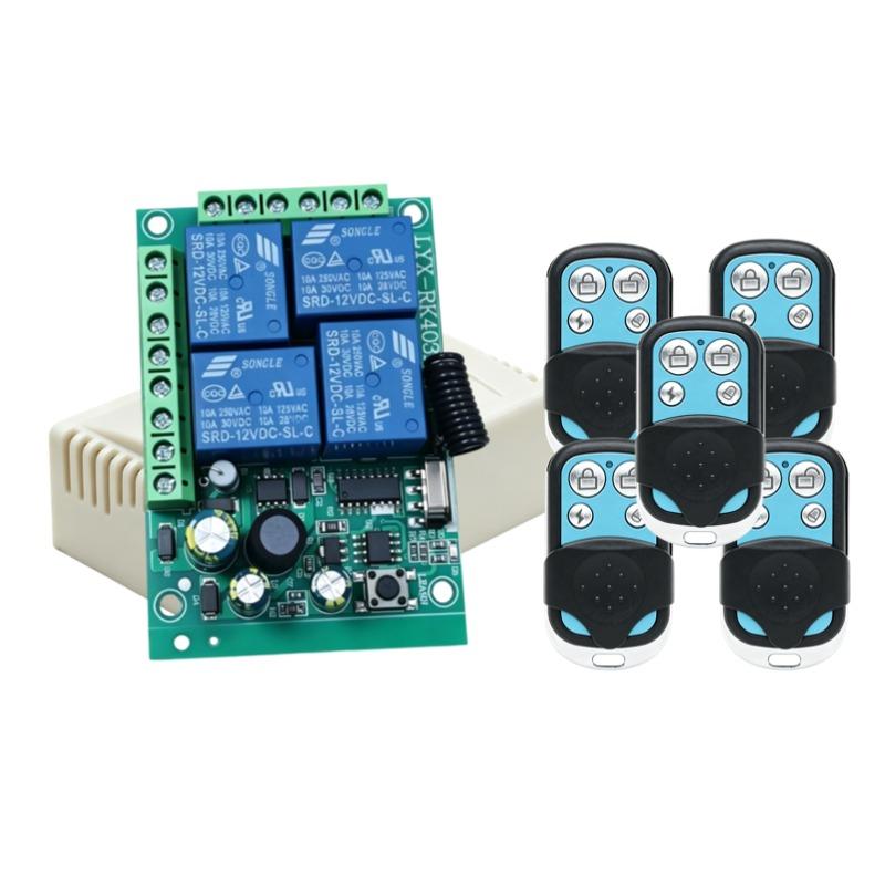 433Mhz Universal Wireless 4-key Remote Control Light Switch AC 85V 110V 220V 4CH RF Relay Receiver for Light/Garage Door/LED DIY 3
