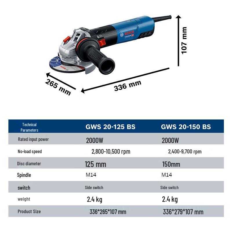 Bosch GWS 20-150 BS Heavy-Duty Angle Grinder CN plug (adapter included)