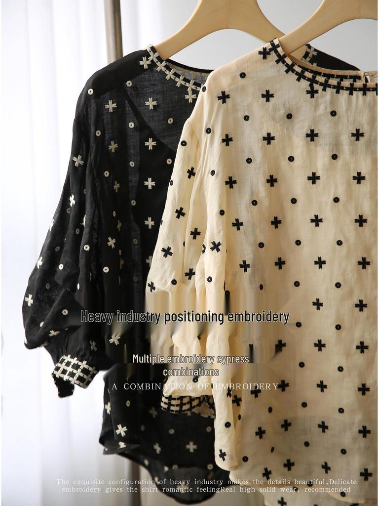 Топ-бэбидолл с пышными рукавами и тяжелой вышивкой для женщин XYG482408MG – Коллекция Японии и Кореи