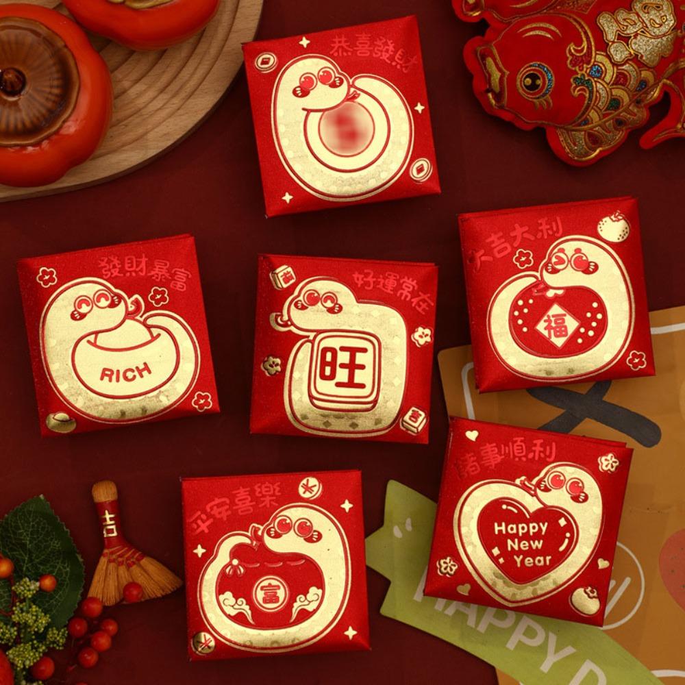 6pcs Blessings Printing Lucky Money Bag Hot Stamping HongBao  Year of The Snake