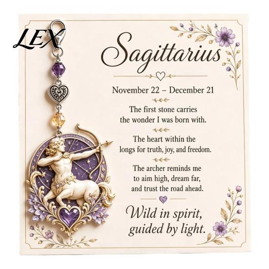 Women Keychain 12 Zodiac Sign with Keepsake Card, Star Card Pendant, Backpack Handbag Purse Charm, Inspirational Gift for Men