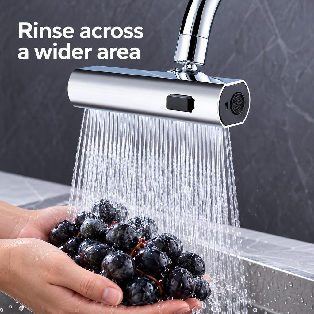 Wide Waterfall Faucet Attachment with Three Spray Modes, Silver