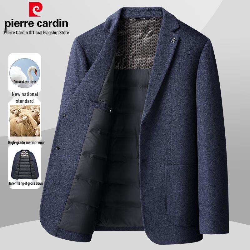 Pierre Cardin Мужская деловая повседневная куртка с подкладкой из гусиного пуха на основе шерсти