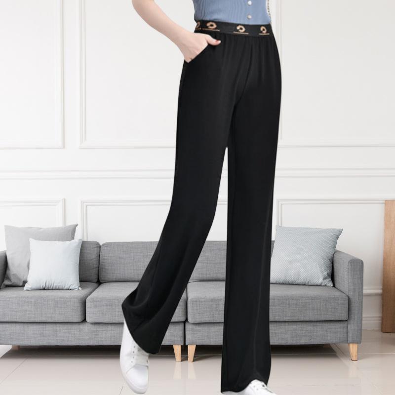 Women's High Waist Wide Leg Pants with Elastic Waist - Black, Loose Fit, Perfect for Spring and Summer