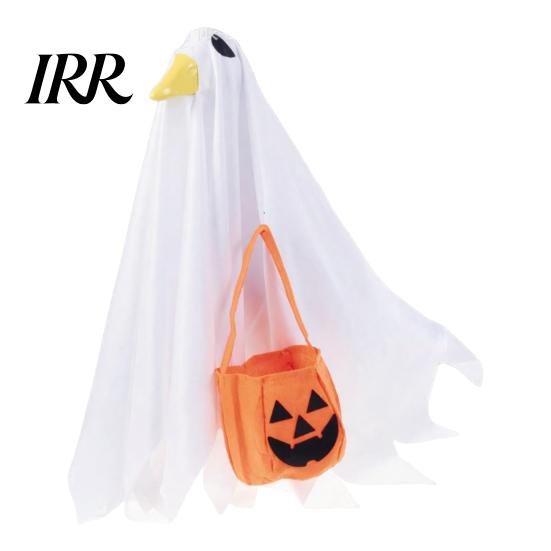 Halloween Festive Atmosphere Goose Outfit, Ghost Porch Clothes with Pumpkin Bag for 23" Ornament Statue, Party Accessory Outdoor Patio Lawn Yard Decor